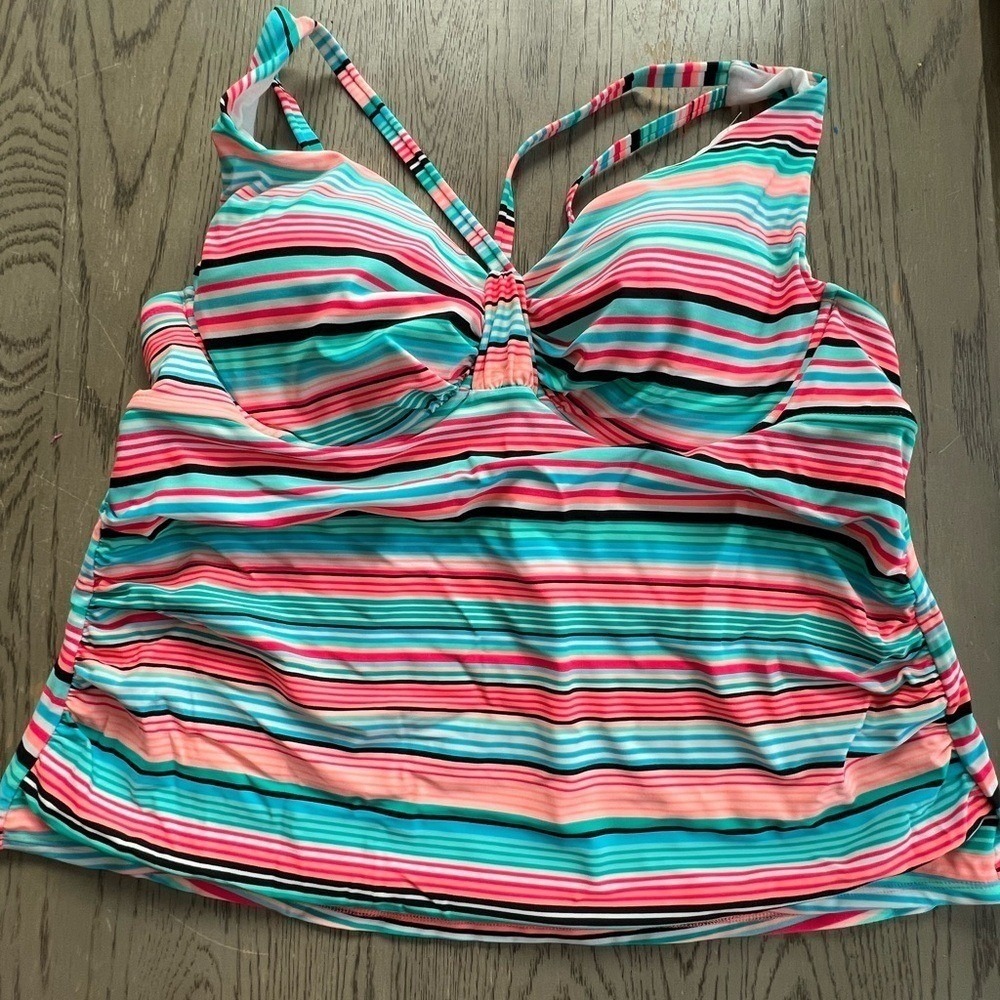 Catalina Striped Plus Size Multicolor Tankini Top With Adjustable Straps